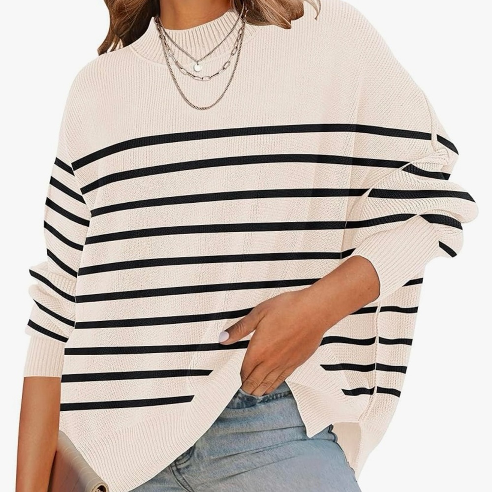 ZESICA Long Sleeve Crew Neck Side Slit Oversized Ribbed Knit Pullover Sweater M‎